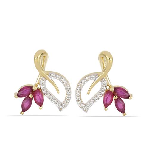 BUY 925 SILVER NATURAL GLASS FILLED RUBY GEMSTONE LEAF EARRINGS